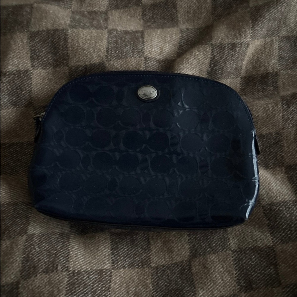 Coach Navy Blue Monogram Pouch